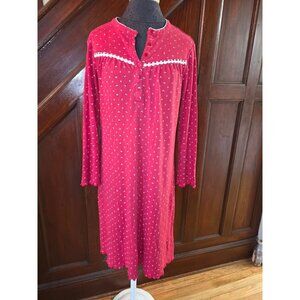 Red Celestial Dreams Nightgown M 8-10 Long Sleeve Floral Pattern With Lace Trim